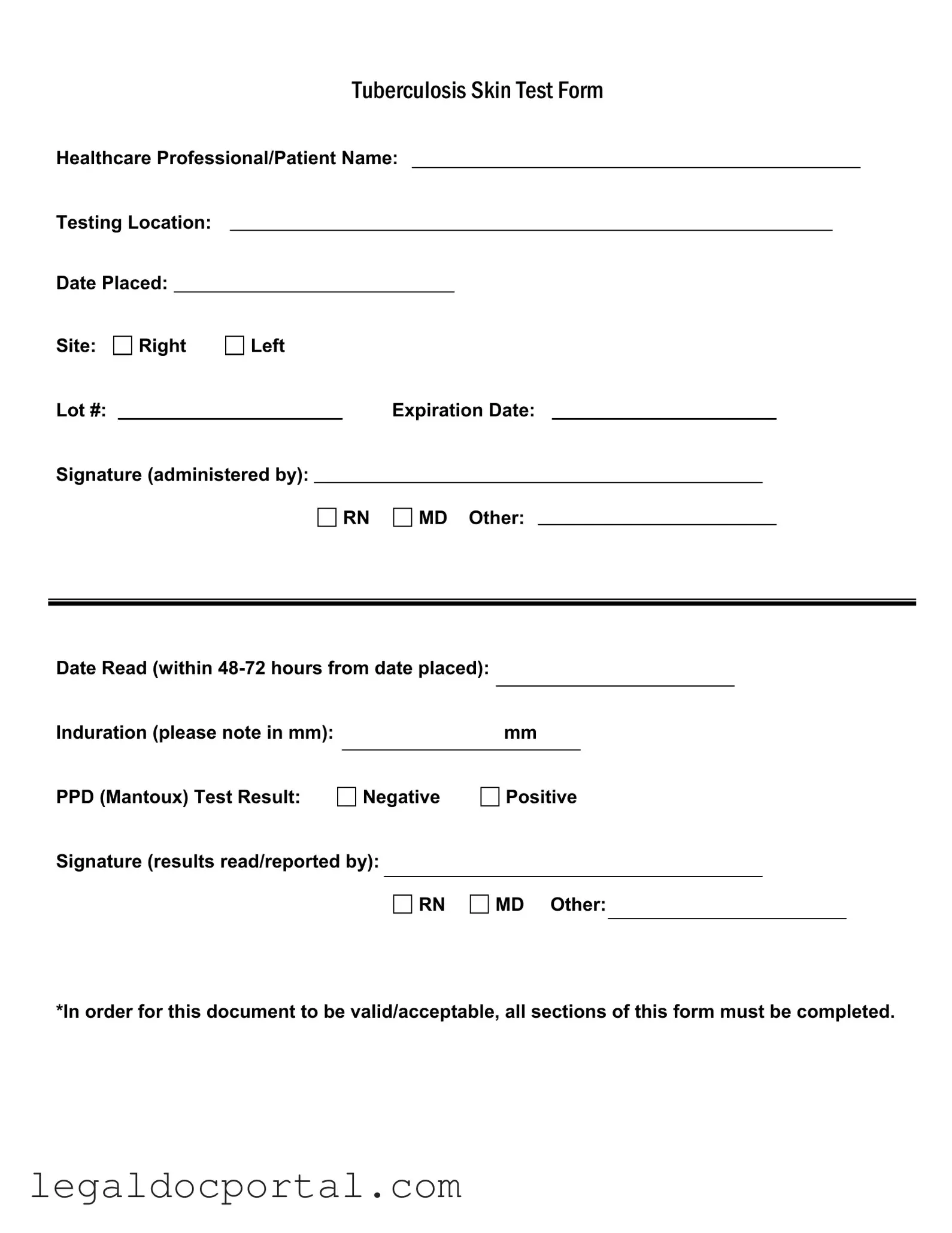 Printable Tb Test Form