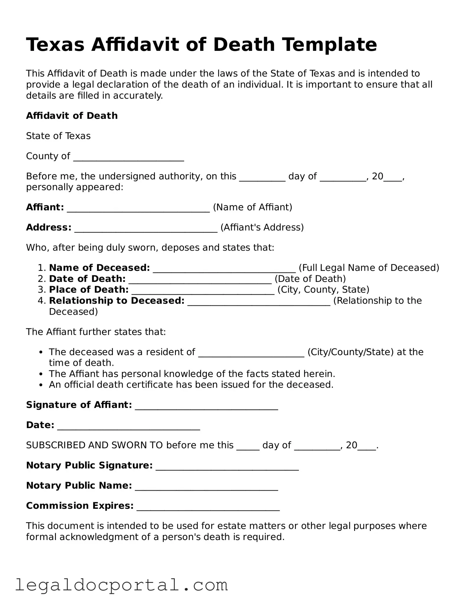 Attorney-Verified Texas Affidavit of Death Form