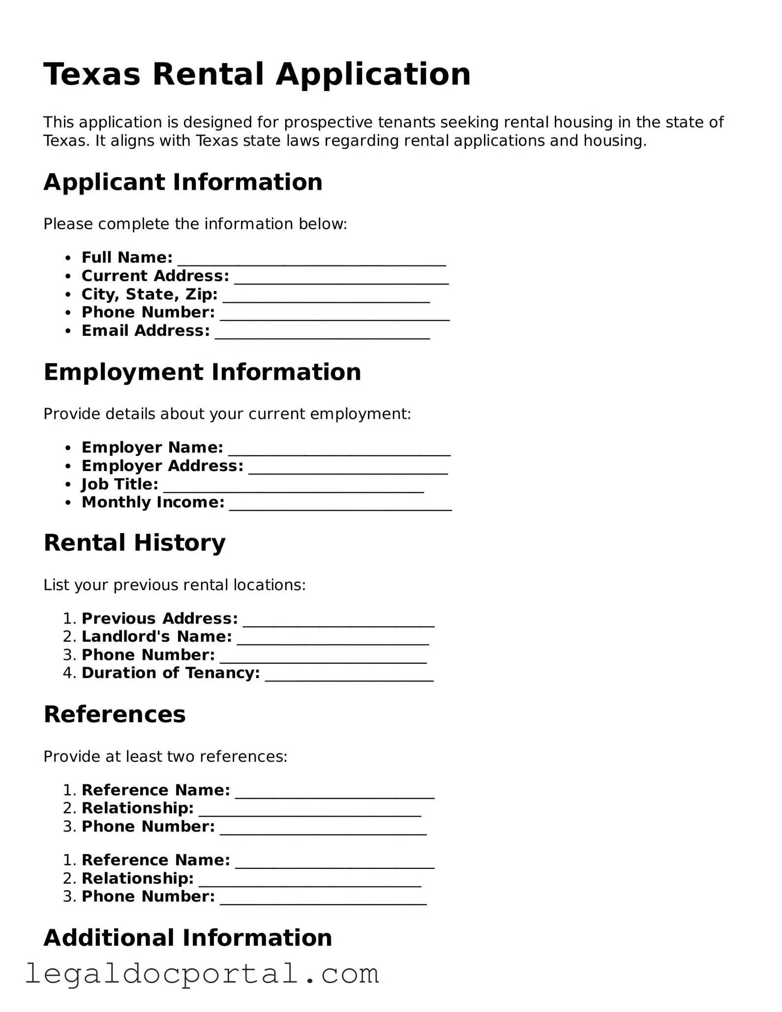 Attorney-Verified Texas Rental Application Form