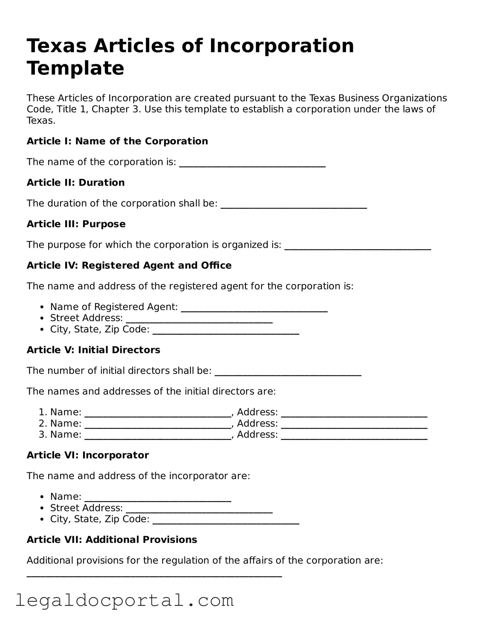 Attorney-Verified Texas Articles of Incorporation Form