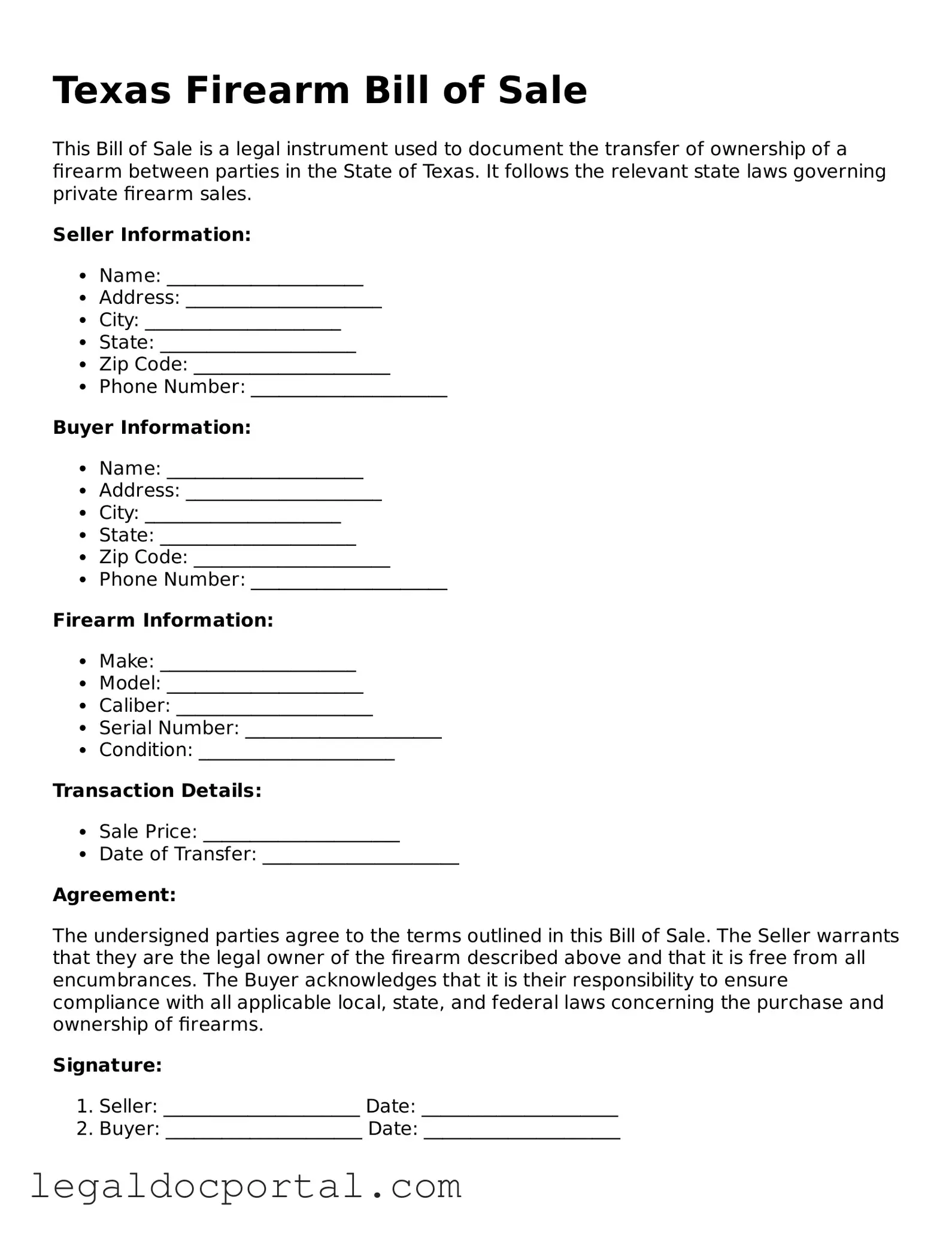 Attorney-Verified Texas Firearm Bill of Sale Form