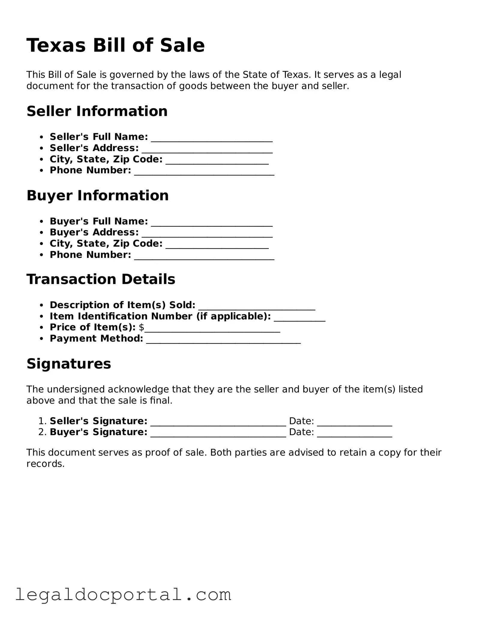 Attorney-Verified Texas Bill of Sale Form