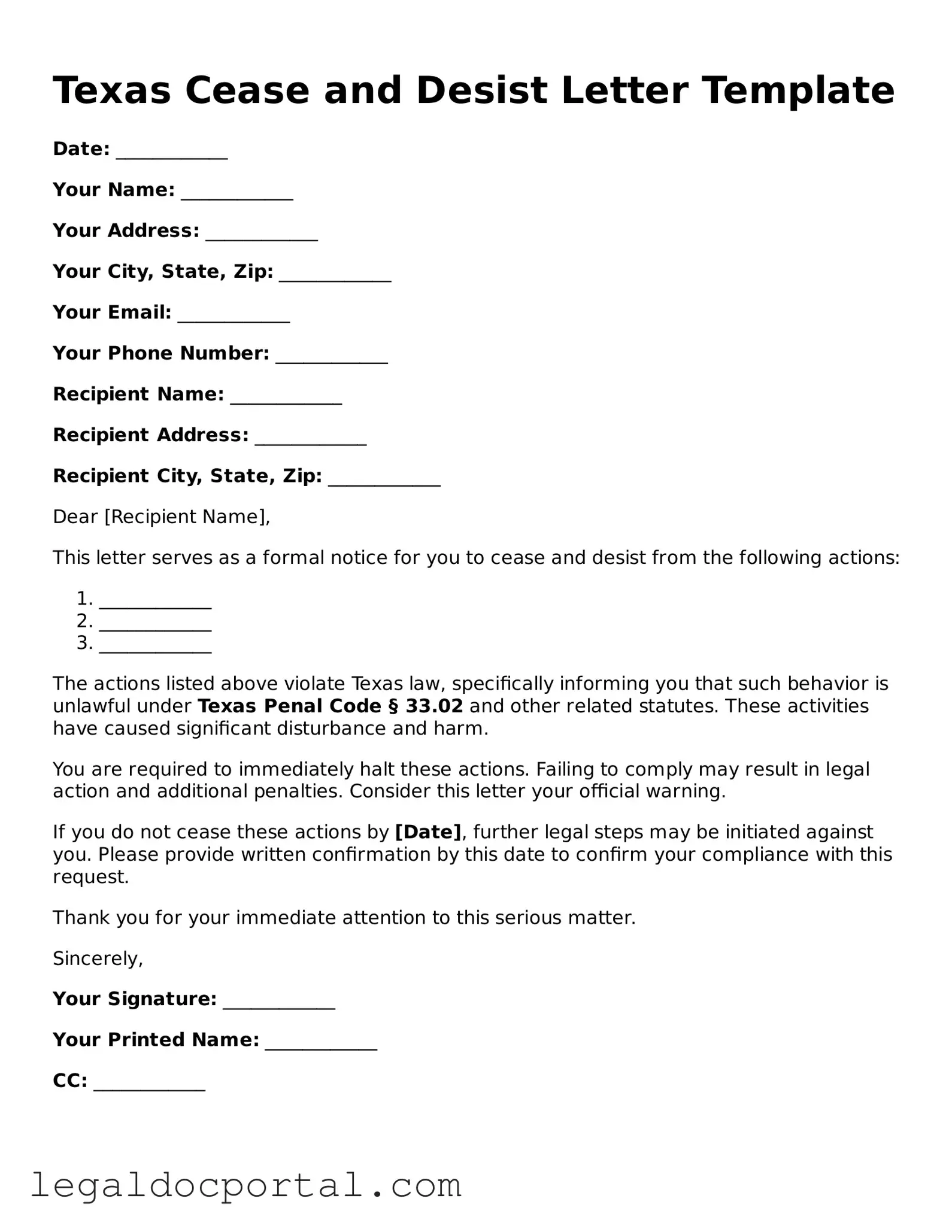 Attorney-Verified Texas Cease and Desist Letter Form