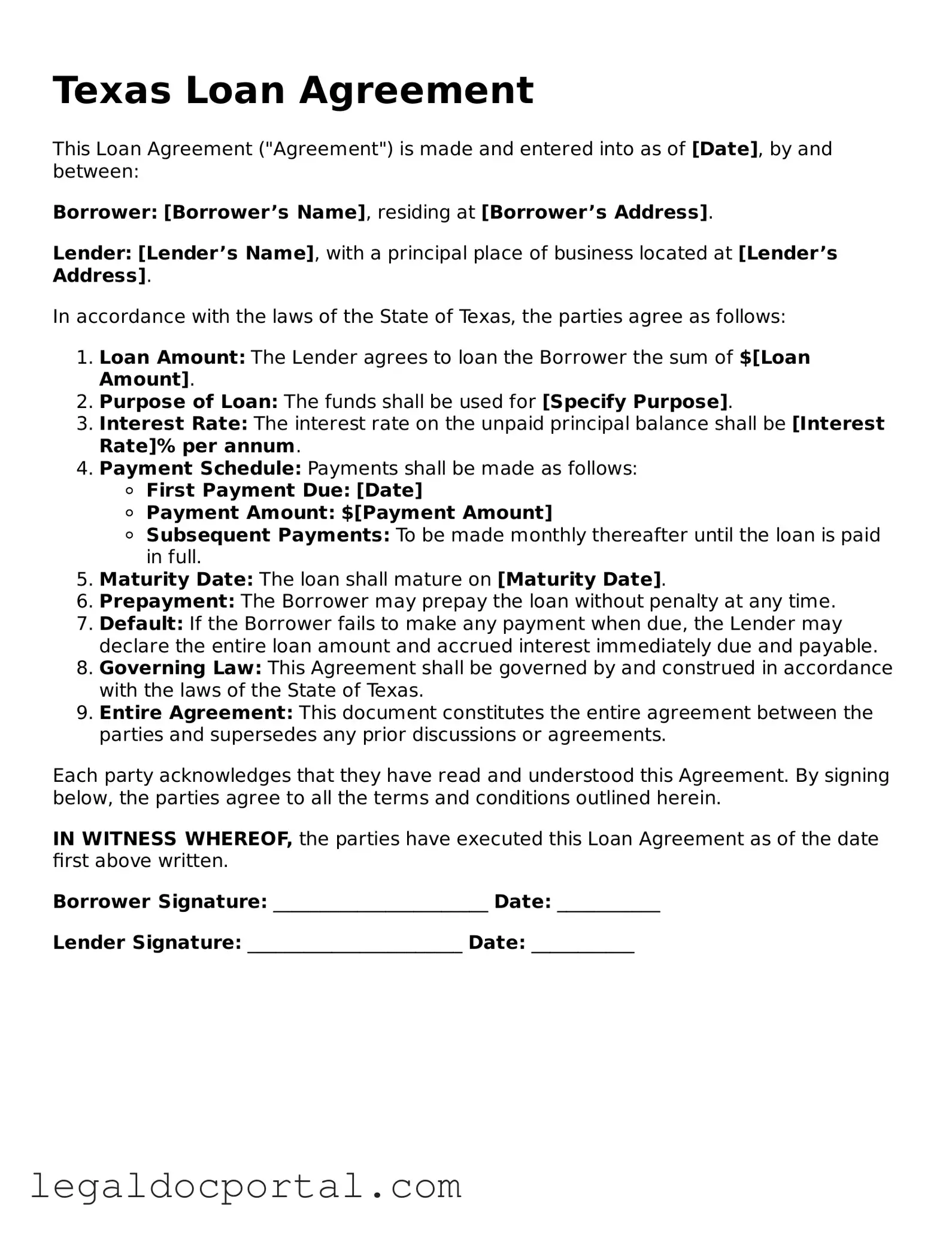 Attorney-Verified Texas Loan Agreement Form