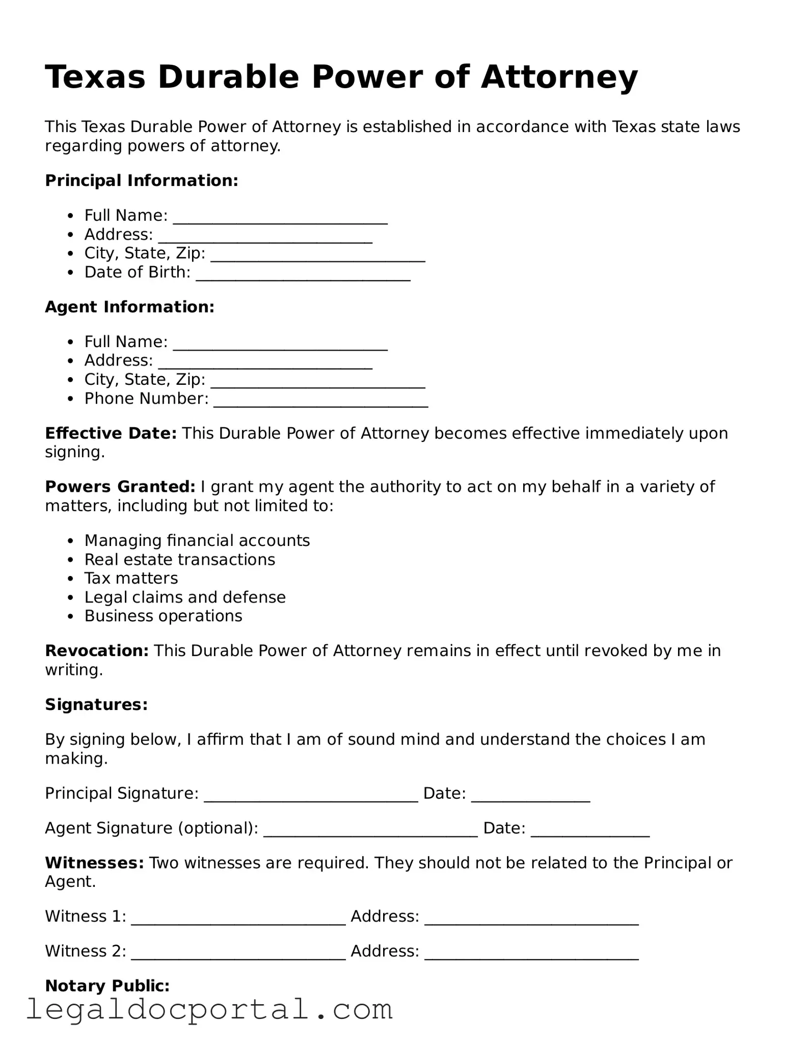 Attorney-Verified Texas Durable Power of Attorney Form