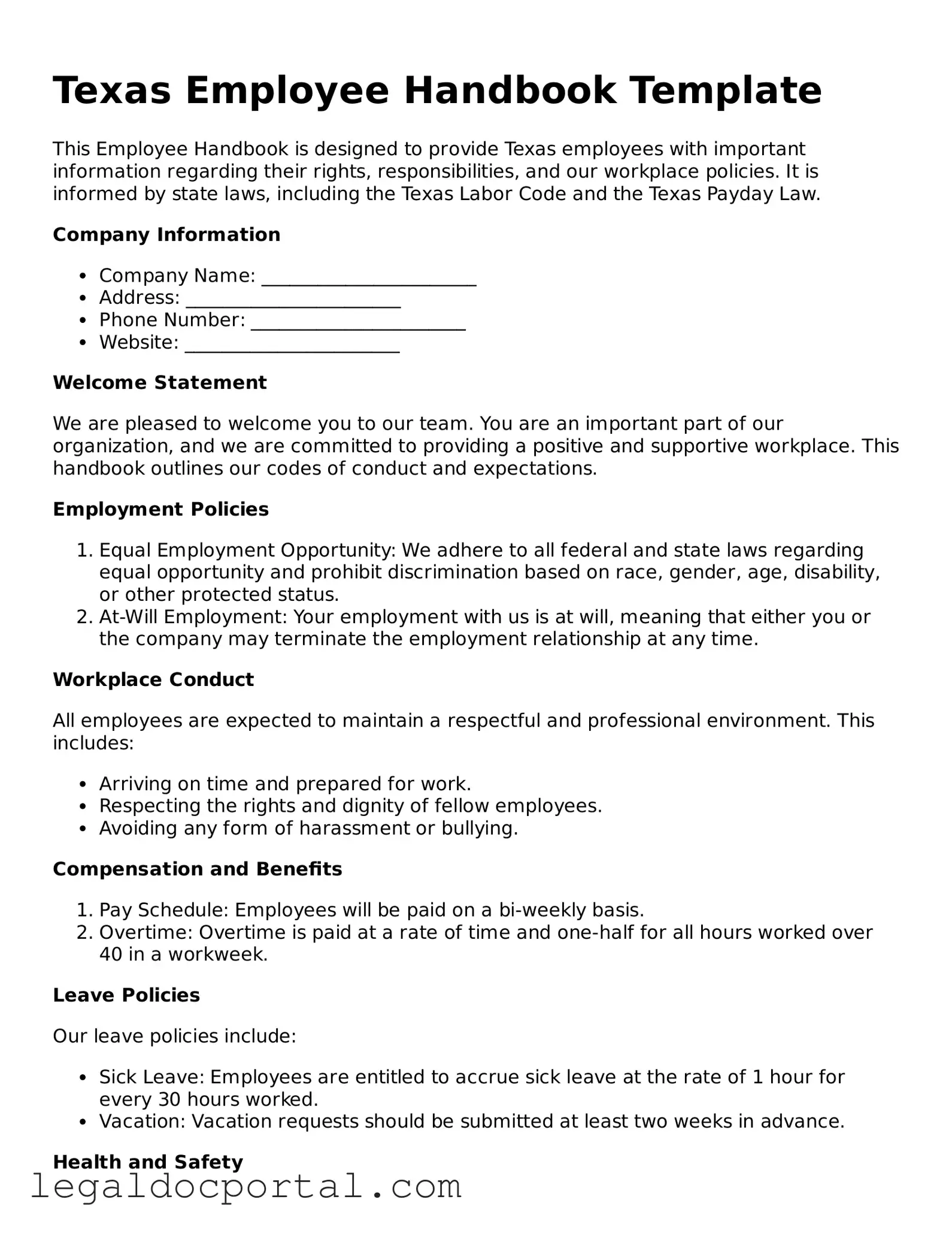 Attorney-Verified Texas Employee Handbook Form