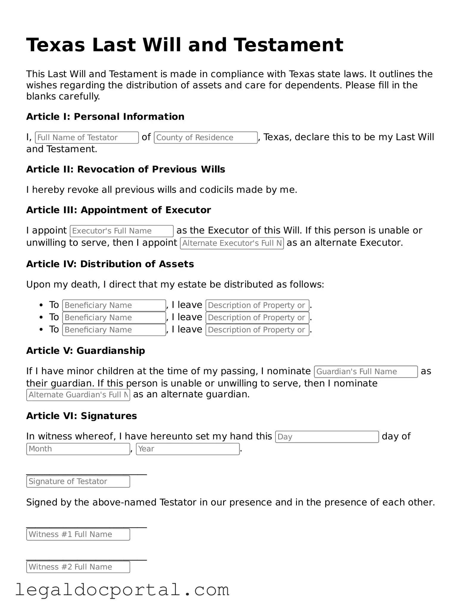 Attorney-Verified Texas Last Will and Testament Form