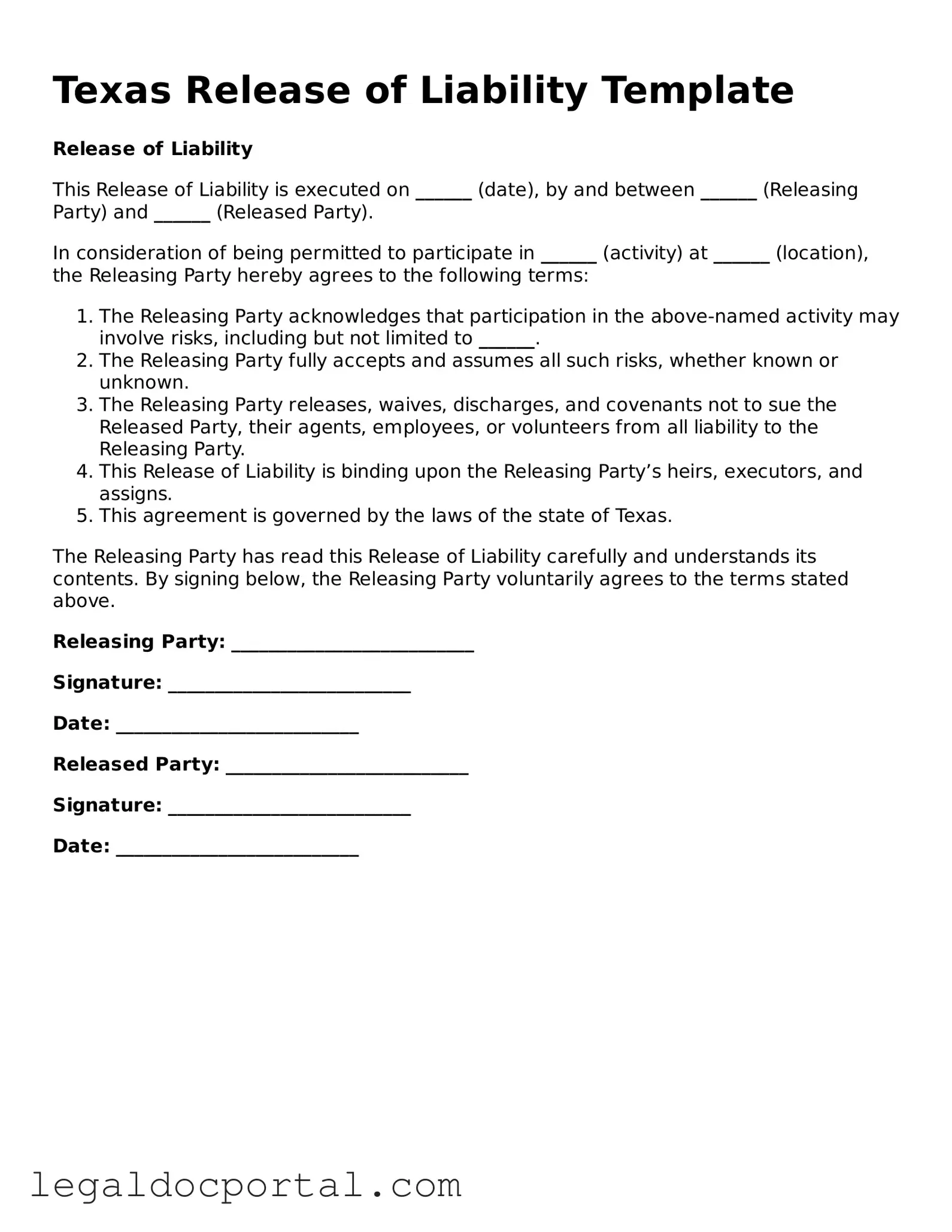 Attorney-Verified Texas Release of Liability Form
