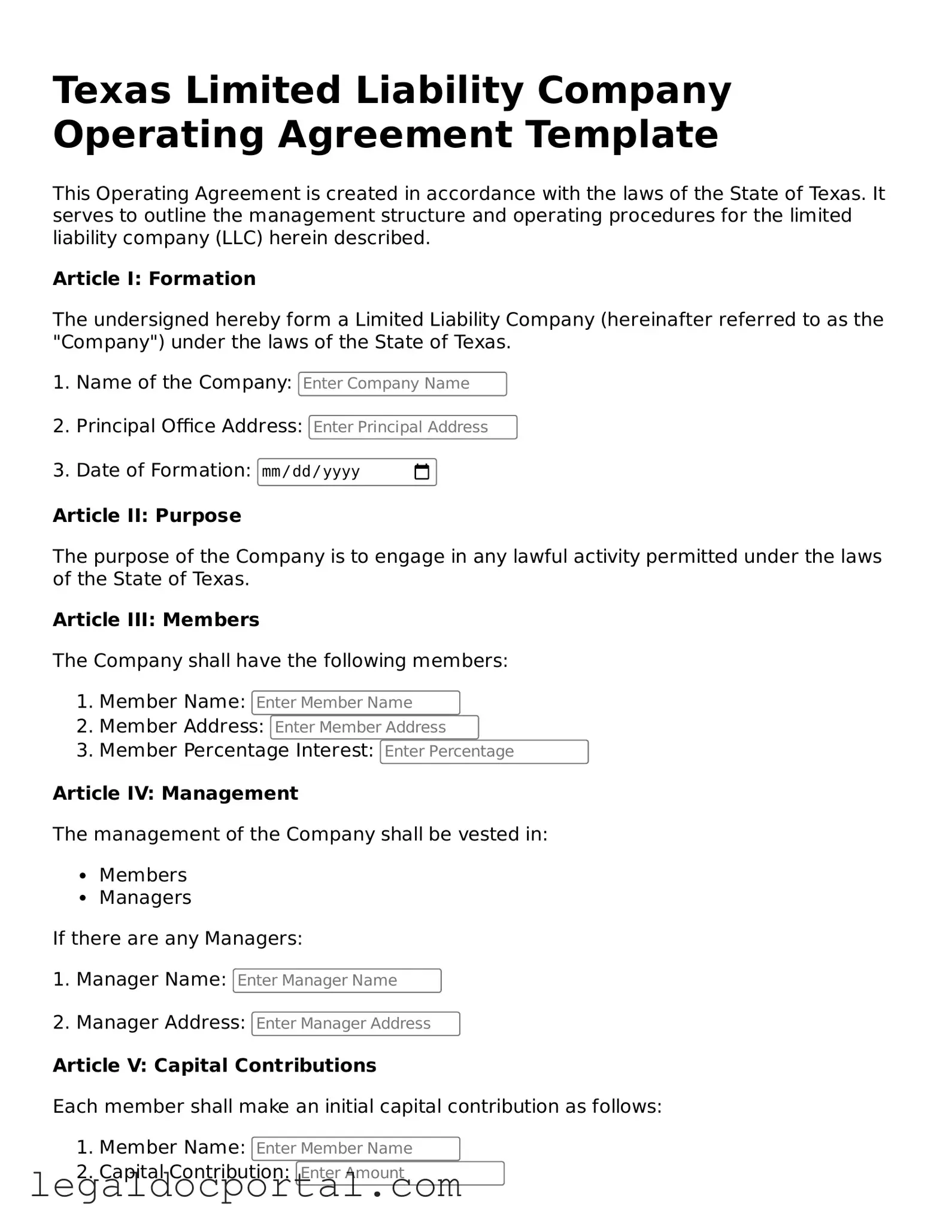 Attorney-Verified Texas Operating Agreement Form