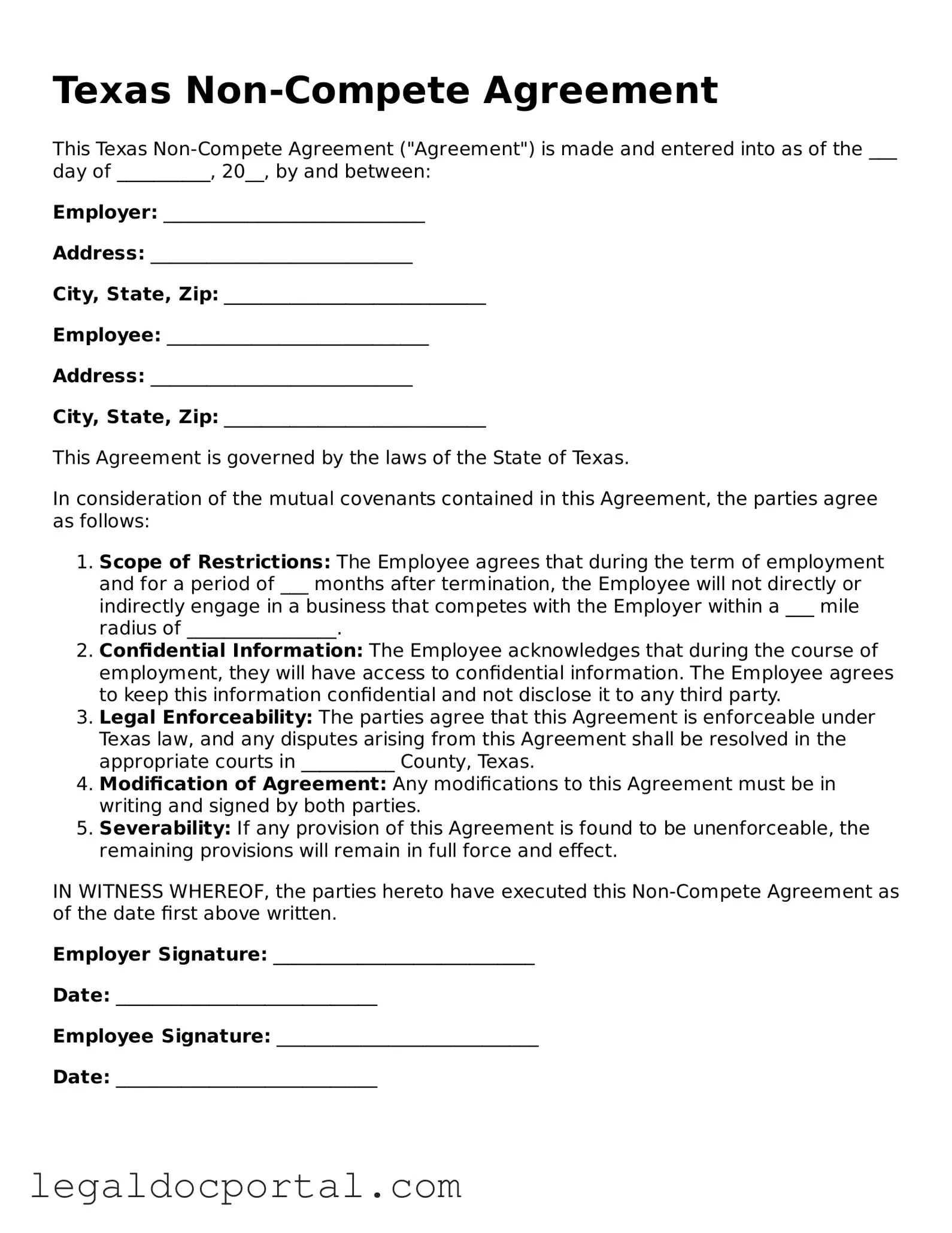 Attorney-Verified Texas Non-compete Agreement Form