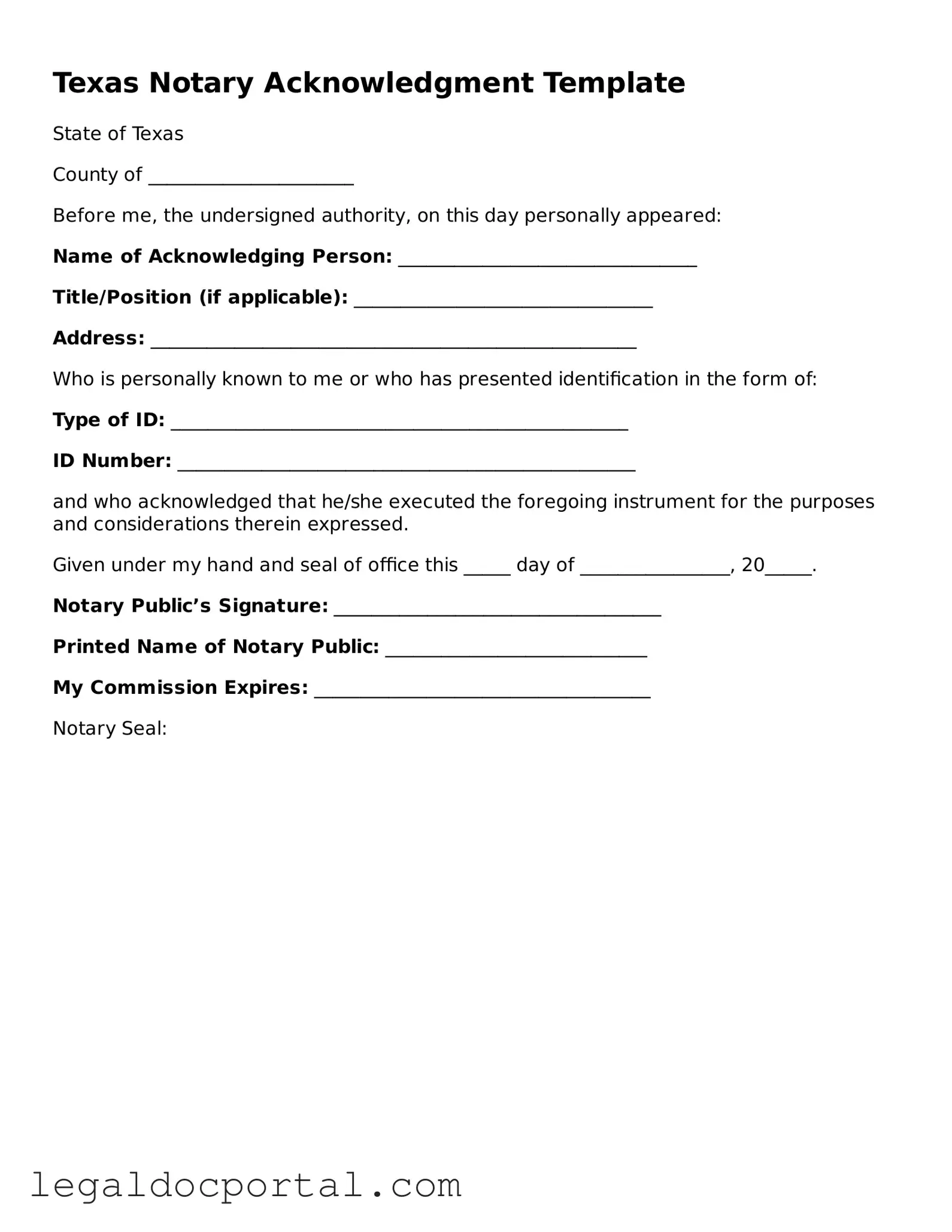 Attorney-Verified Texas Notary Acknowledgement Form