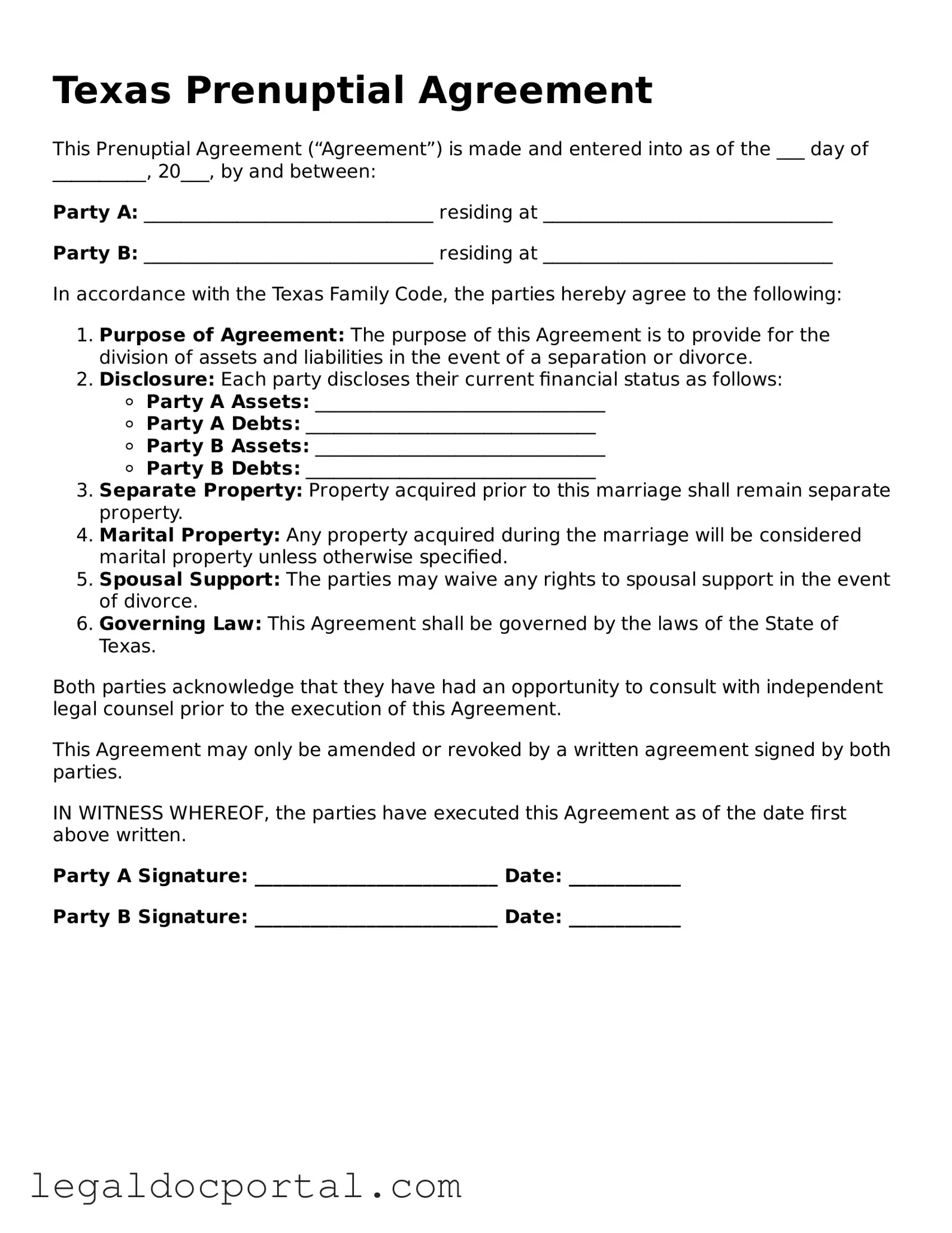 Attorney-Verified Texas Prenuptial Agreement Form