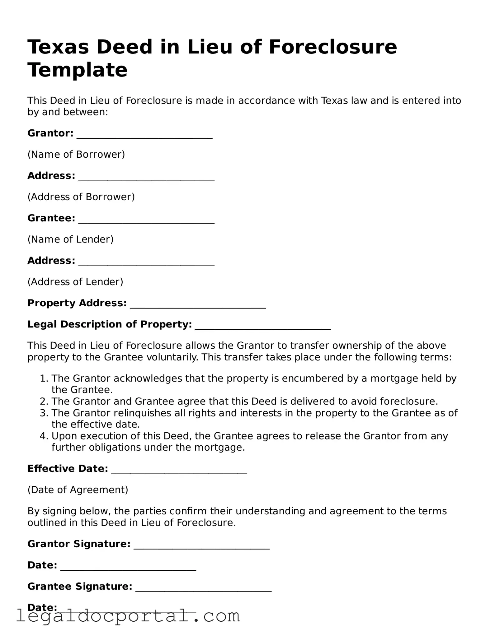Attorney-Verified Texas Deed in Lieu of Foreclosure Form