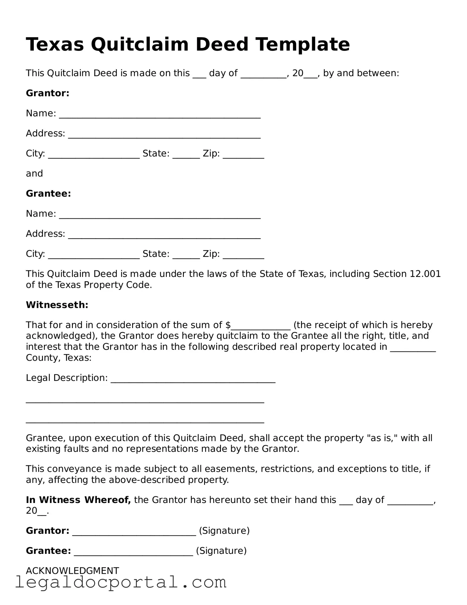 Attorney-Verified Texas Quitclaim Deed Form