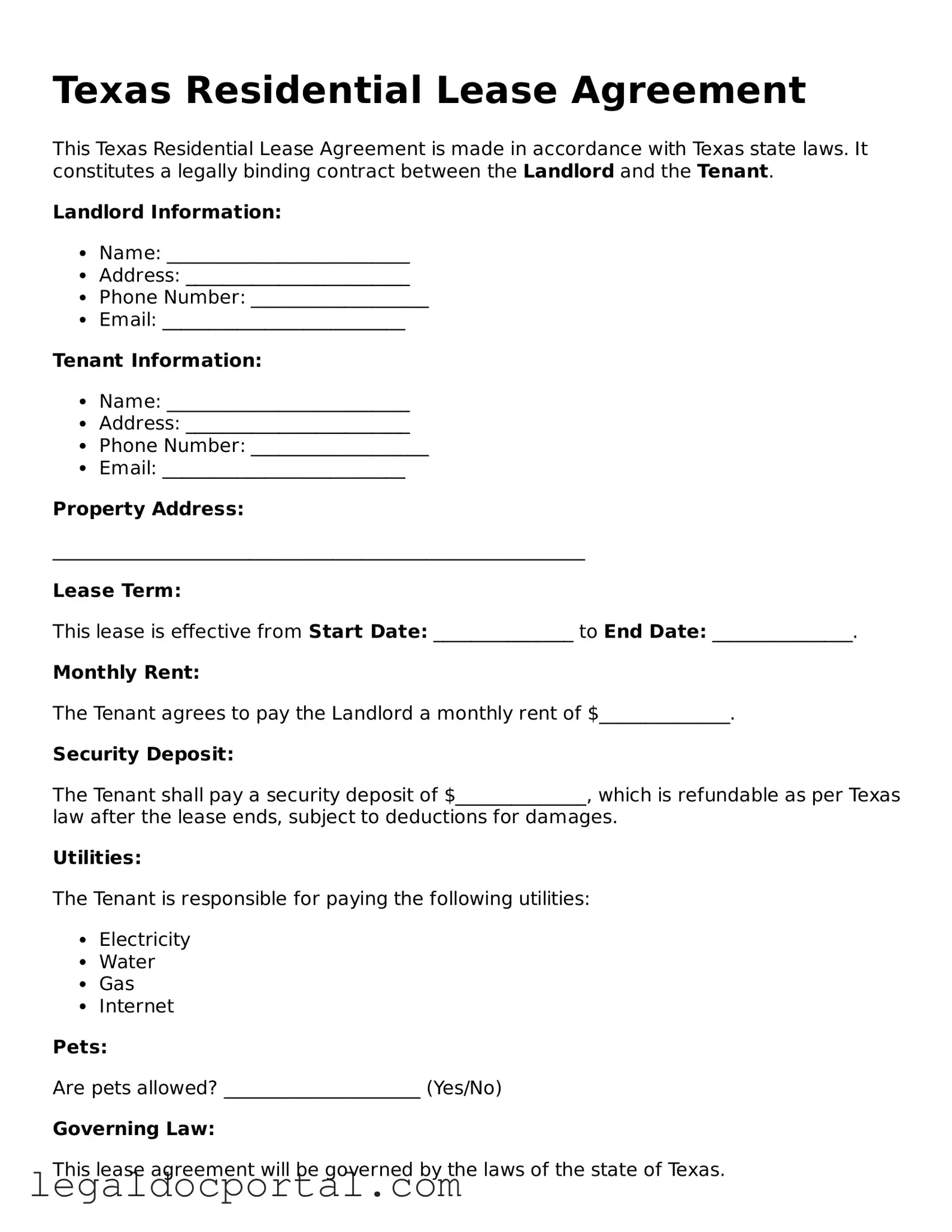 Attorney-Verified Texas Residential Lease Agreement Form