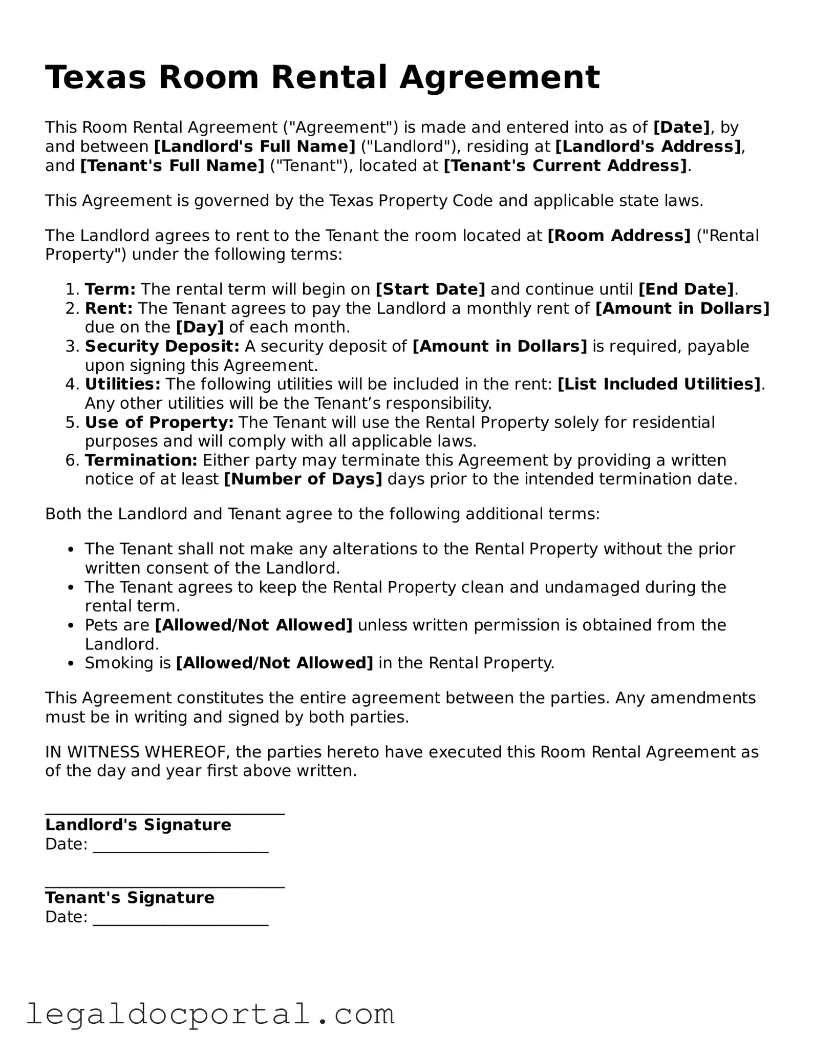 Attorney-Verified Texas Room Rental Agreement Form