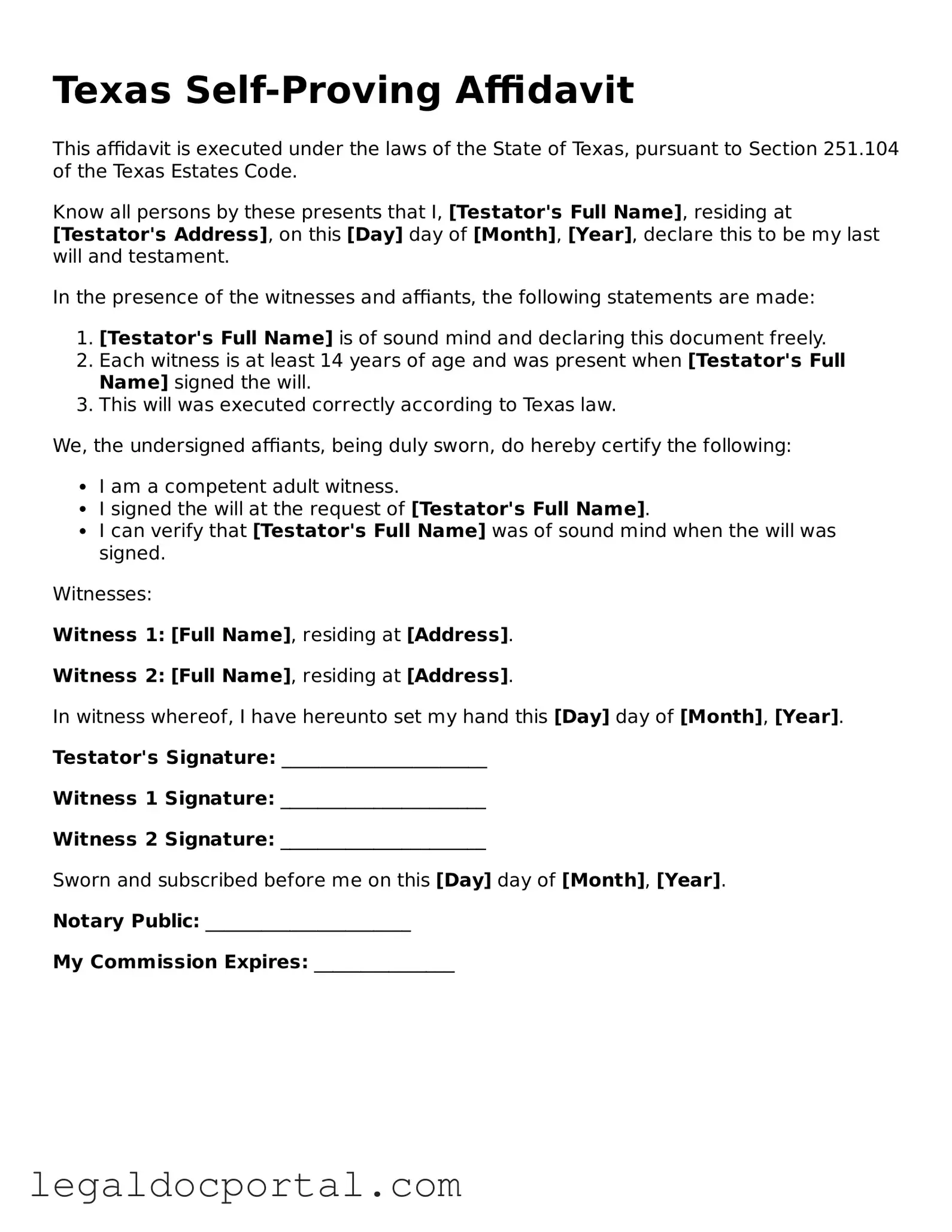 Attorney-Verified Texas Self-Proving Affidavit Form