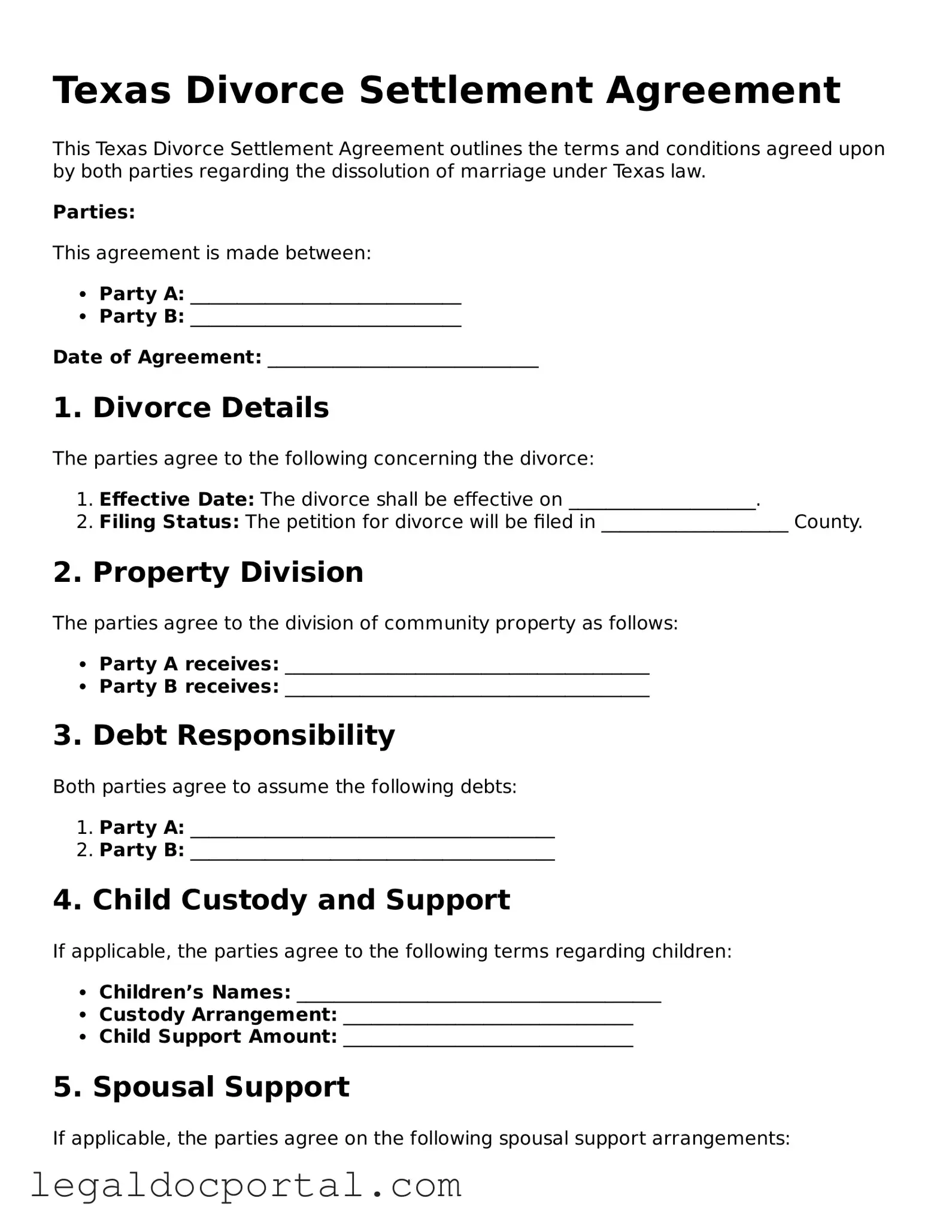 Attorney-Verified Texas Divorce Settlement Agreement Form