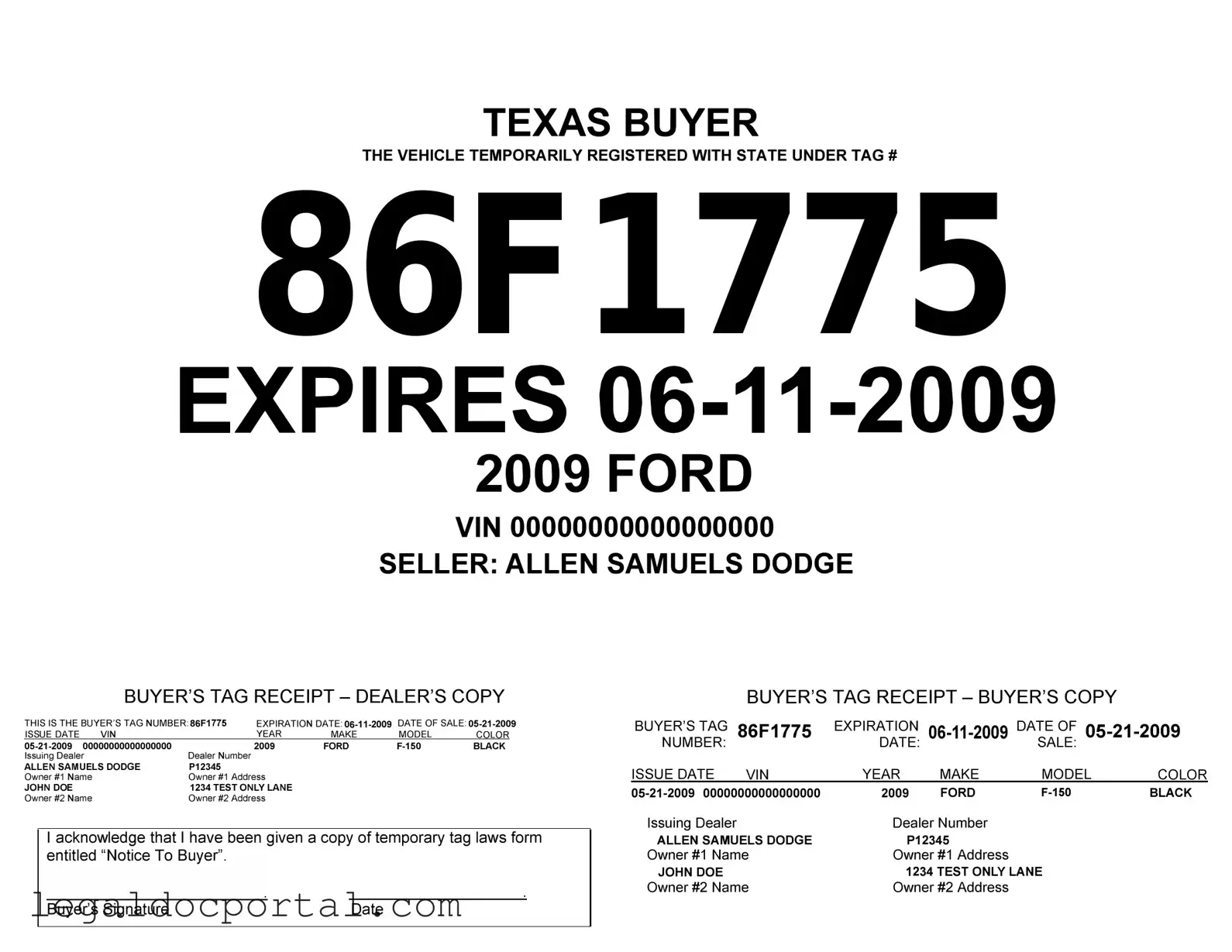 Printable Texas Temporary Tag Form