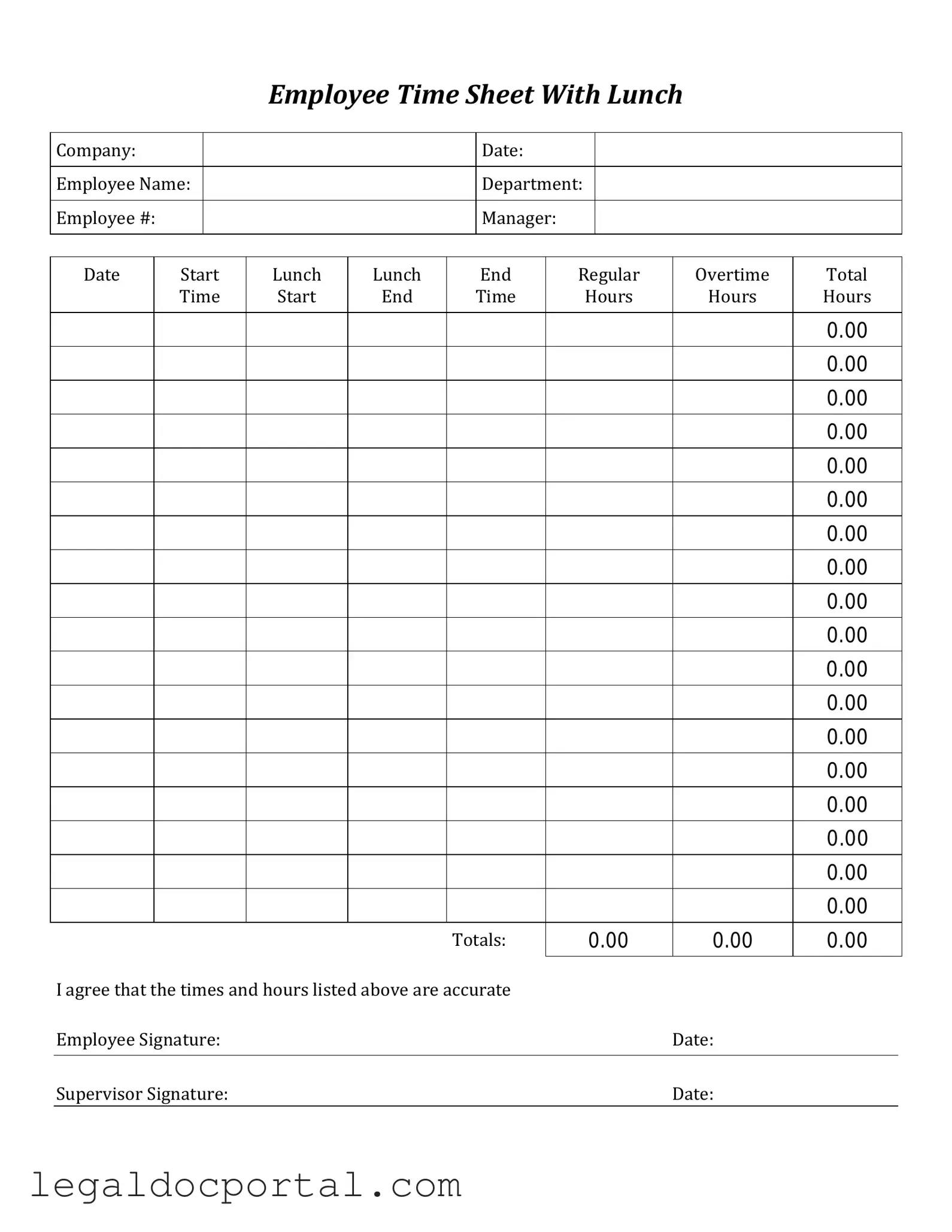 Printable Time Card Form