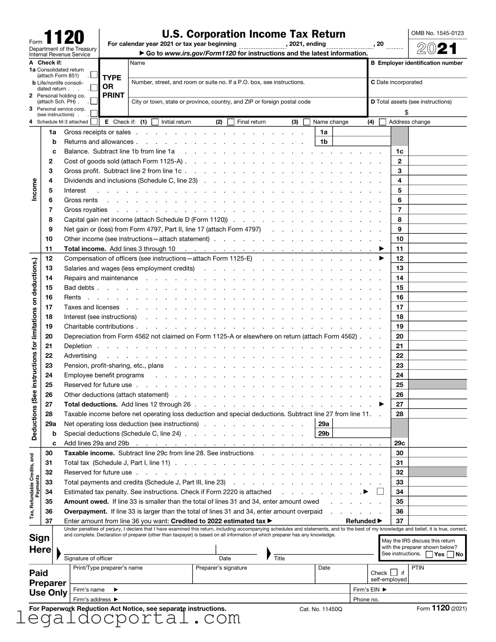 Printable IRS 1120 Form