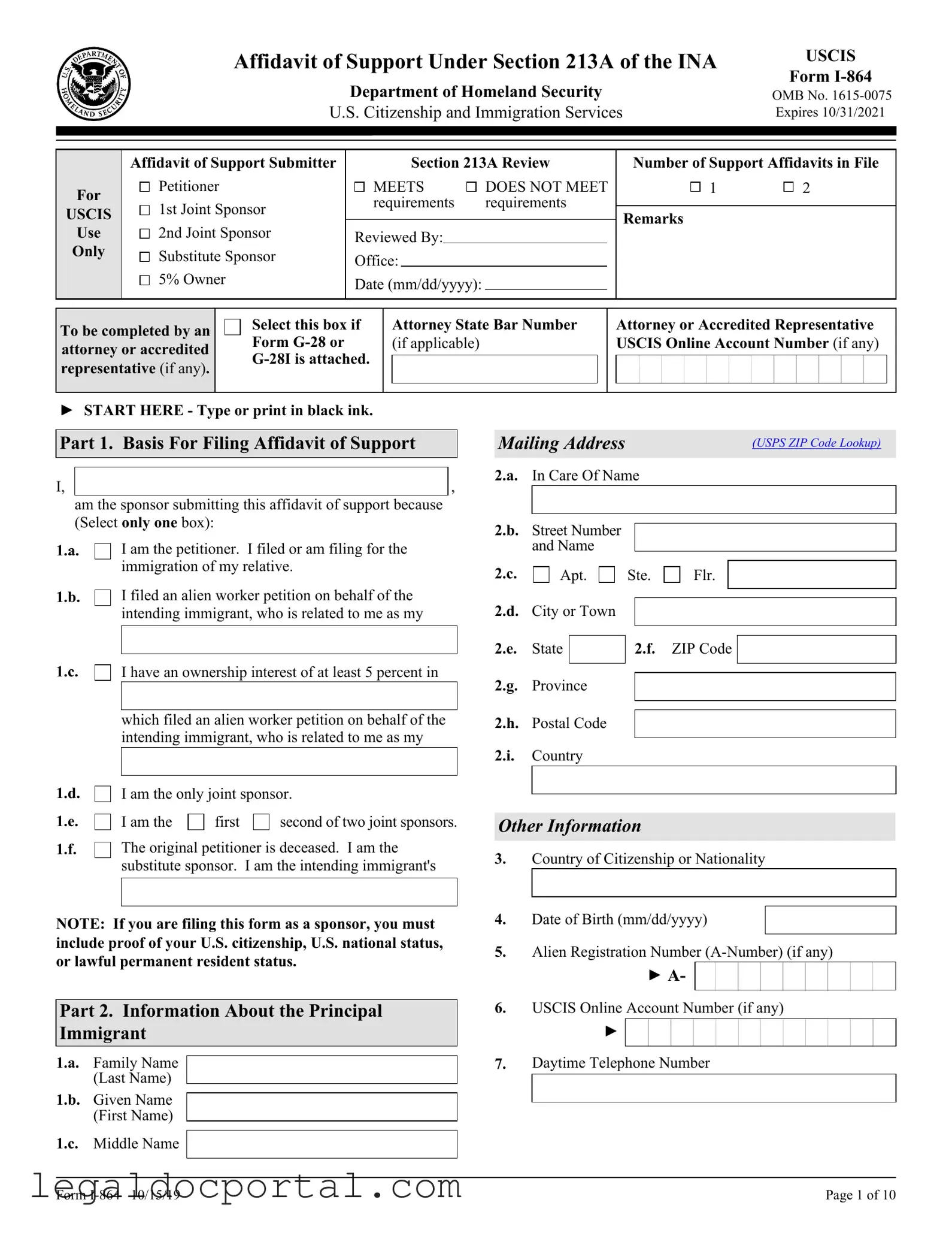 Printable USCIS I-864 Form