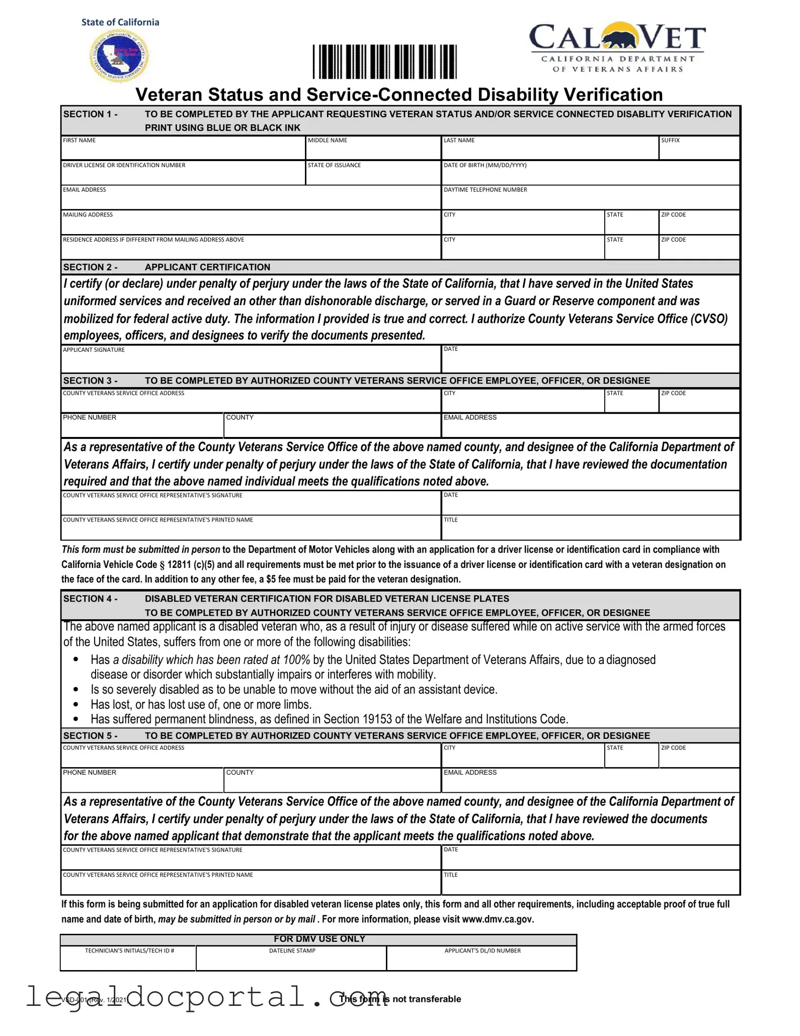 Printable Vsd 001 Form