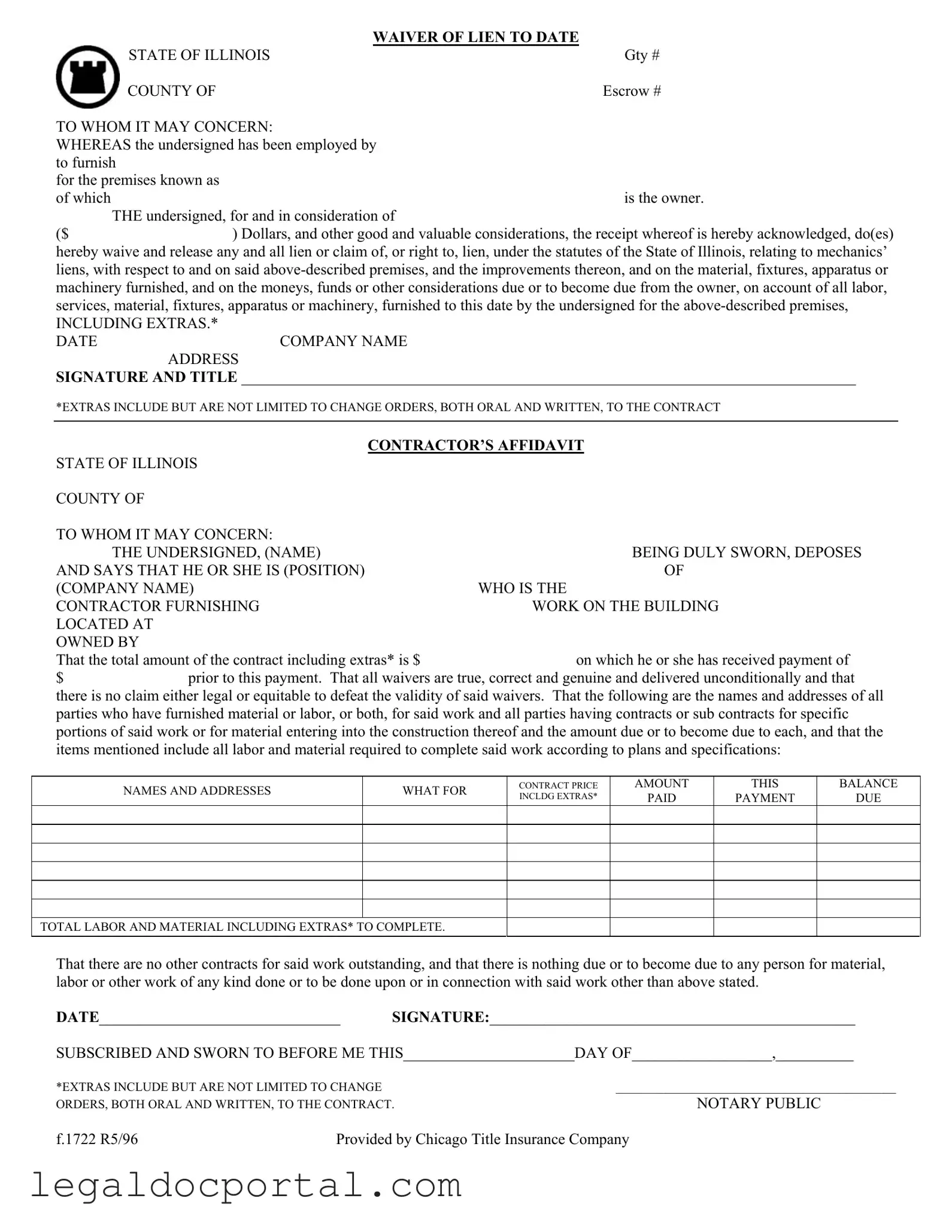 Printable Chicago Title Waiver Format Form